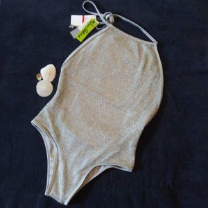 NWT Sam Edelman Metallic Halter One-Piece Swimsuit